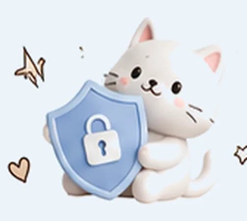 Mô hình mèo trắng ôm tấm khiên có hình ổ khoá