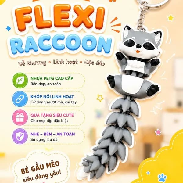 Bộ móc khoá flexi in 3D nhiều mẫu xếp cạnh nhau