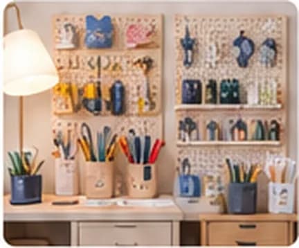 Góc trưng bày dụng cụ và thành phẩm handmade của Nhà Nhỏ